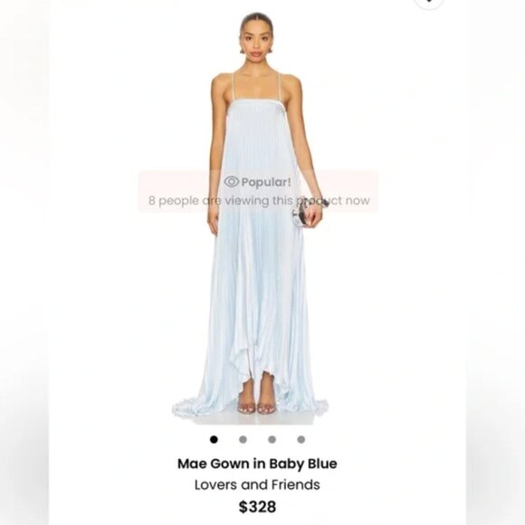 NWT Lovers + Friends Mae Gown Baby Blue Crimped Long Maxi Dress Size Medium - Picture 5 of 12